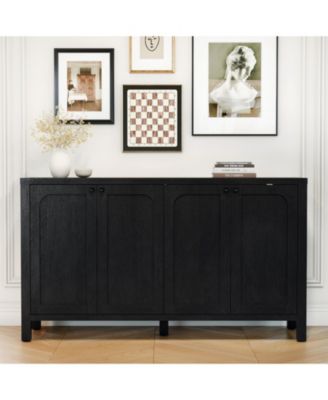 55" Black Sideboard Buffet Cabinet Modern Storage Credenza with Doors Heavy Duty Wood Media Console for Living Room Hallway Entryway