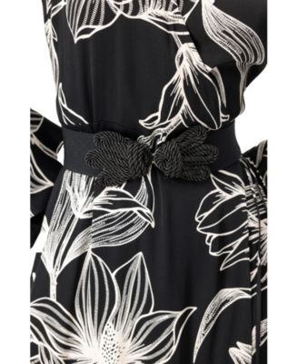 Women's Long Black Dress with Floral Print
