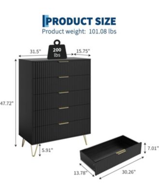 Fluted Dresser for Bedroom with 5 Drawers,32'' Wide Modern Chest of Wooden Drawers with Metal Handle,Wide Clothes Storage Organizer