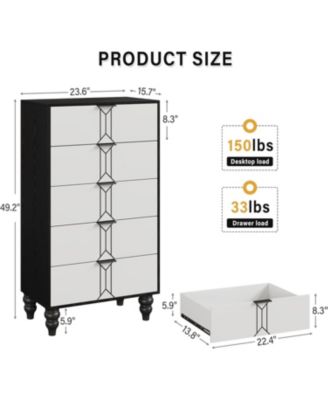 and Tall Wooden 5 Drawer Dresser with Vintage Pattern Design, Modern