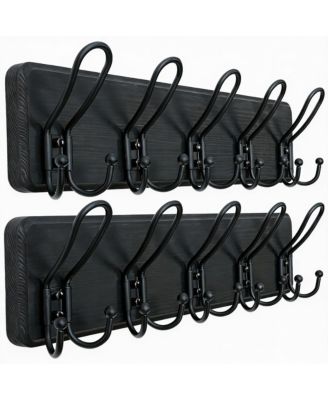 Heavy Duty Rustic Wall Coat Rack with 5 Hooks - Pine Wood & Metal