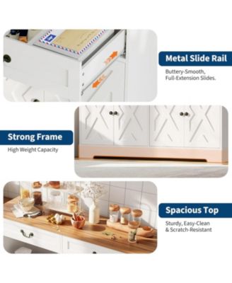 57" Farmhouse Buffet Cabinet with Storage, Sideboard with 4 Doors & 2 Drawers, White