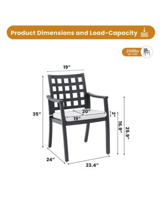 2-Piece Modern Classic Cast Aluminum Outdoor Patio Dining Chairs Textured Ember Black Lattice Backrest Sunbrella Cushion Weather Resistant