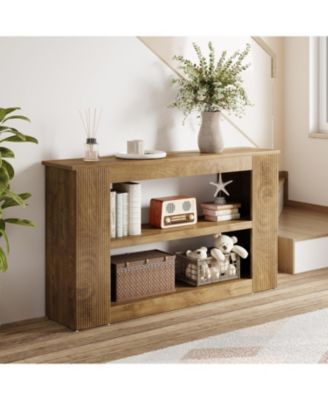 55-Inch Long Farmhouse Console Table, 3-Tier Wood Sofa Table with Storage Shelves for Living Room, Entryway, Behind Couch, Hallway