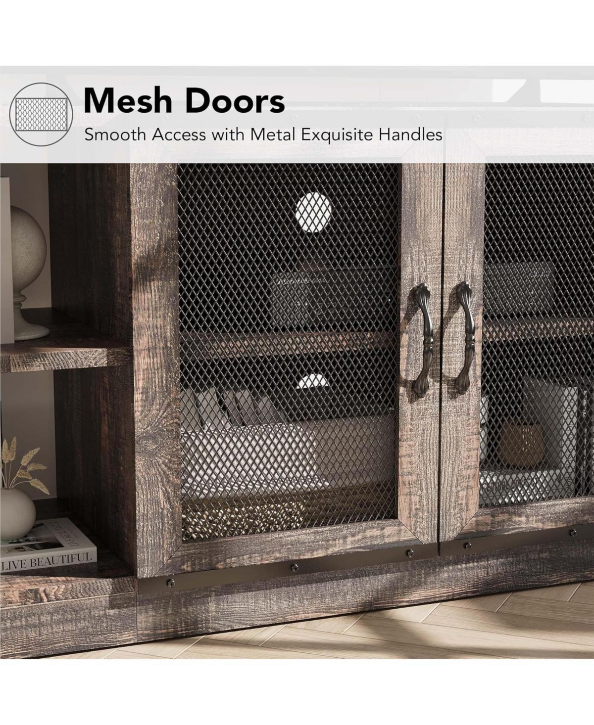 gaomon Farmhouse Tv Stand for inches TVs, Entertainment Center with Storage Cabinet and Mesh Doors