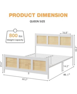 Rattan Bed Frame with Headboard, Boho Full Size Bed Frame with Strong Metal Slats Support, No Box Spring Needed, Noise-Free Design