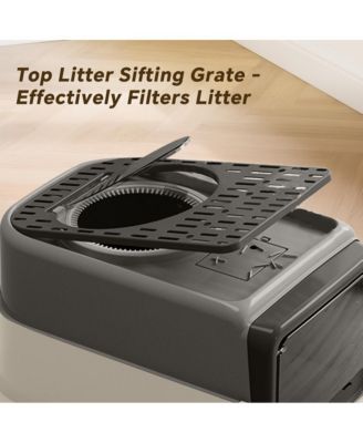 3-in-1 Modern Cat Litter Box with Hood, Tray & Mat, Grey