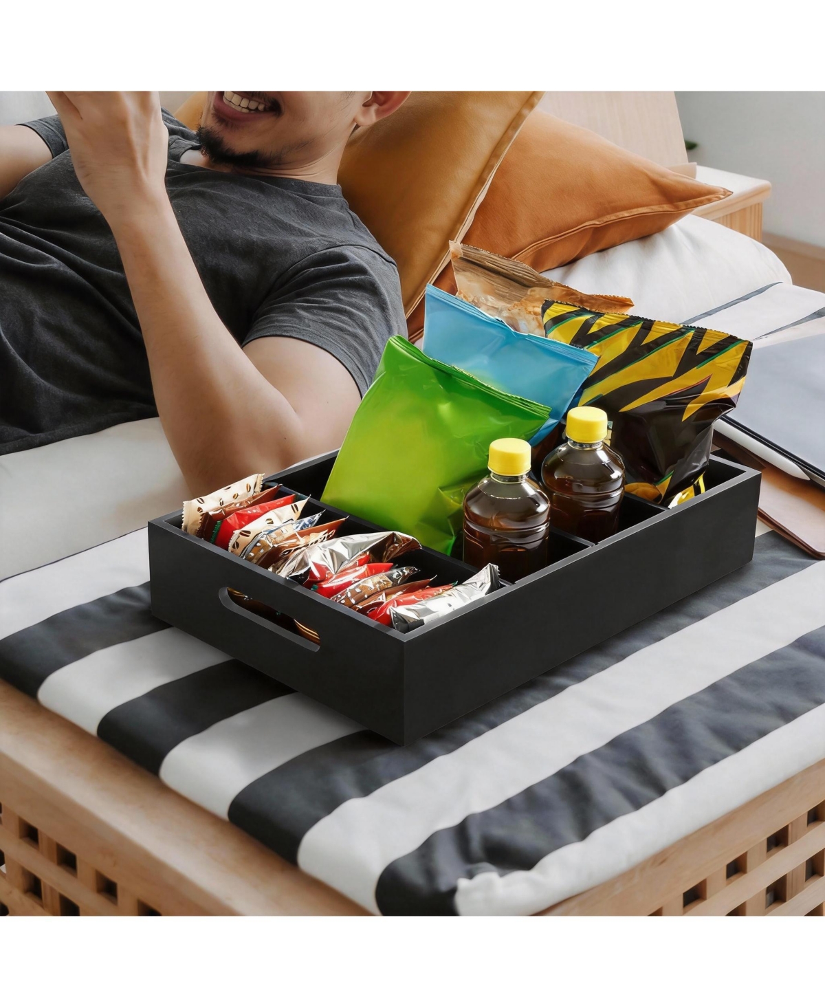 Yigii Wooden Snack Organizer with Removable Dividers for Countertop