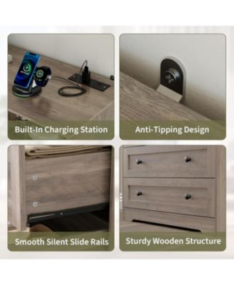 3 Drawer Tall Dresser for Bedroom with LED Lights, Wood Dresser with Charging Station for Closet, Wooden Nightstand for Bedside