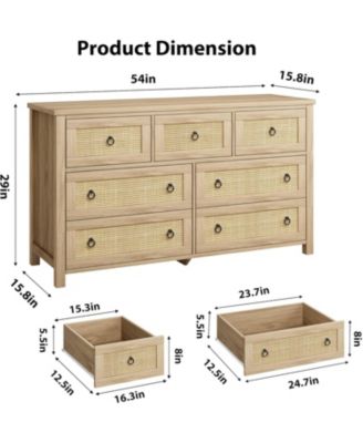 Dresser for Bedroom Rattan Chest of Dressers 29 in Tall Dresser for Closet with 3 Rattan Drawers Boho Night Stand Large Clothes Storage Cabinet