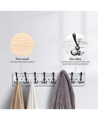 Wooden Wall Coat Rack for 8 Hooks - Pine & Zinc Alloy