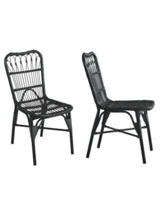 Set of 2 Grey Outdoor PE Wicker Patio Dining Chairs Rust Resistant Iron Frame 400lbs Capacity for Backyard Poolside Garden