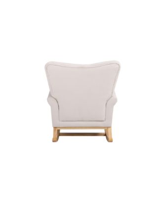 Modern High Back Nursery Rocking Chair Comfortable Fabric Padded Seat Armchair with Warm Wood Color Curved Legs for Baby Room Reading Corner