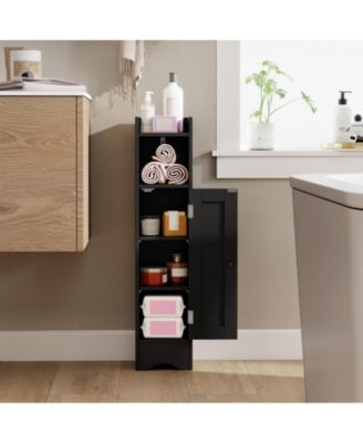 Bathroom Storage Cabinet with Door Toilet Paper Holder Stand for Small Spaces