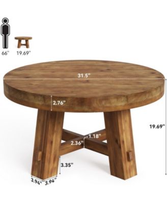 31.5-Inch Round Coffee Table, Solid Wood Center Table