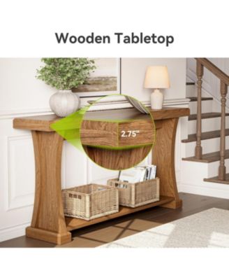 63” Console Table for Entryway, 2-Tier Entryway Table Behind Sofa Couch with Storage Shelves, Narrow Wooden Entry Tables