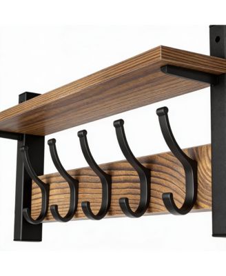 5-Hook Wall Coat Rack with Shelf, 55lbs Capacity, Space Saving, DIY Install