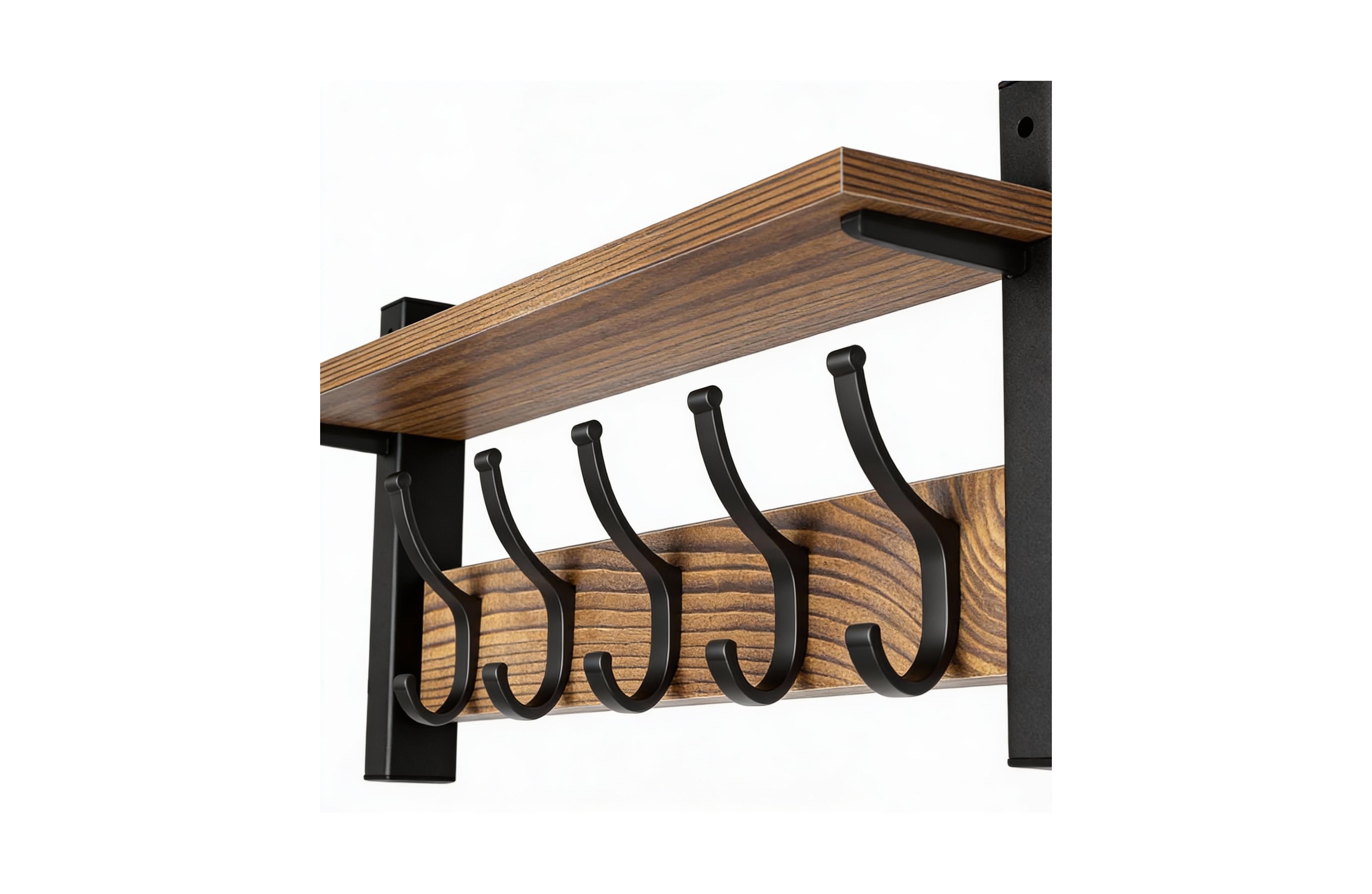 Yigii 5-Hook Wall Coat Rack with Shelf, 55lbs Capacity, Space Saving, Diy Install