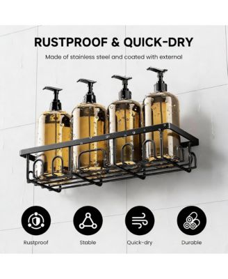 Stainless Steel Adhesive Shower Caddy, 2-Pack, Rustproof, 8 Hooks, No Drill