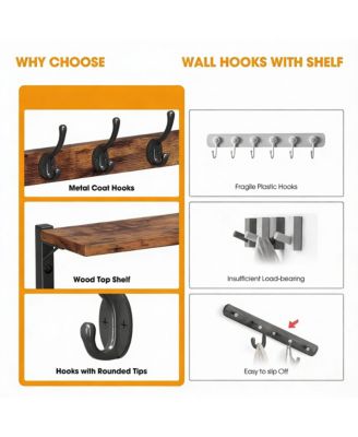 28.7" Wall Mounted Coat Rack, 6 Hooks, 2 Shelves