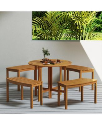 Outdoor Curved Wood Bench Set of 4 for Front Porch