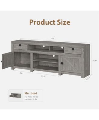 Farmhouse TV Stand for 75/80 Inch TVs, 70" Long Entertainment Center with 4 Storage Drawers & 3 Open Shelf