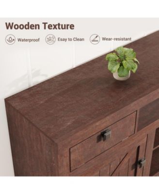 Farmhouse TV Stand for 75/80 Inch TVs, 70" Long Entertainment Center with 4 Storage Drawers & 3 Open Shelf