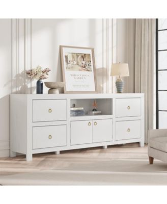 TV Entertainment Center with Storage, 6 Drawers, Farmhouse TV Stand for TVs Up to 80", Media Console Stands