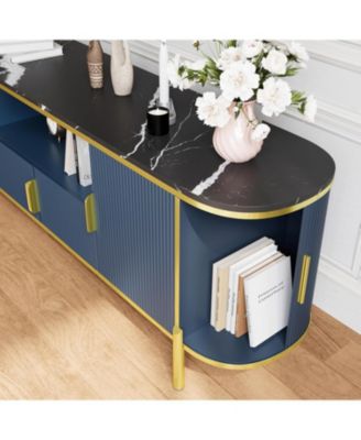 Luxury 70 in Fluted TV Stand with Faux Marble Top, Entertainment Center for TVs Up to 80 in