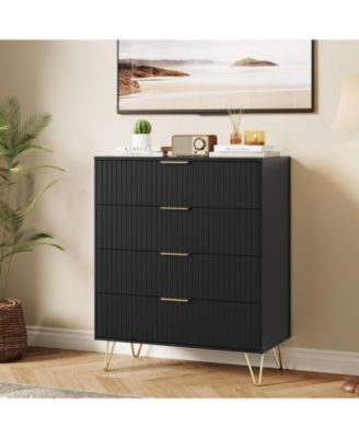 Fluted 4-Drawer Dresser for Bedroom, 32'' Wide Modern Minimalist Chest of Wooden Drawers,Wide Clothes Storage Organizer
