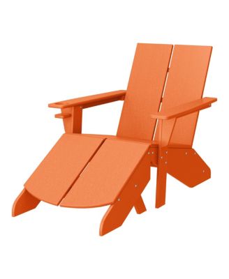 Outdoor HDPE Modern Adirondack Chair with Folding Patio Ottoman and Cup Holder