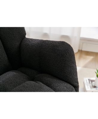 Black Teddy Fabric Nursery Rocking Glider Chair with Wooden Frame Metal Base Rocking Legs 250 LBS Capacity for Living Room Bedroom Indoor