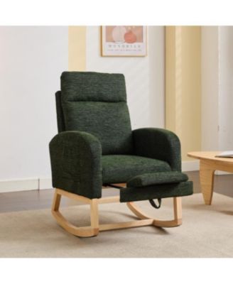 Modern Accent Upholstered Nursery Glider Rocking Chair with Solid Wood Legs Side Pocket High Backrest 300LBS Capacity for Living Room