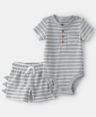 Baby Boys' Dino Spikes Waffle-Knit Short-Sleeve Bodysuit & Shorts, 2-Piece Set