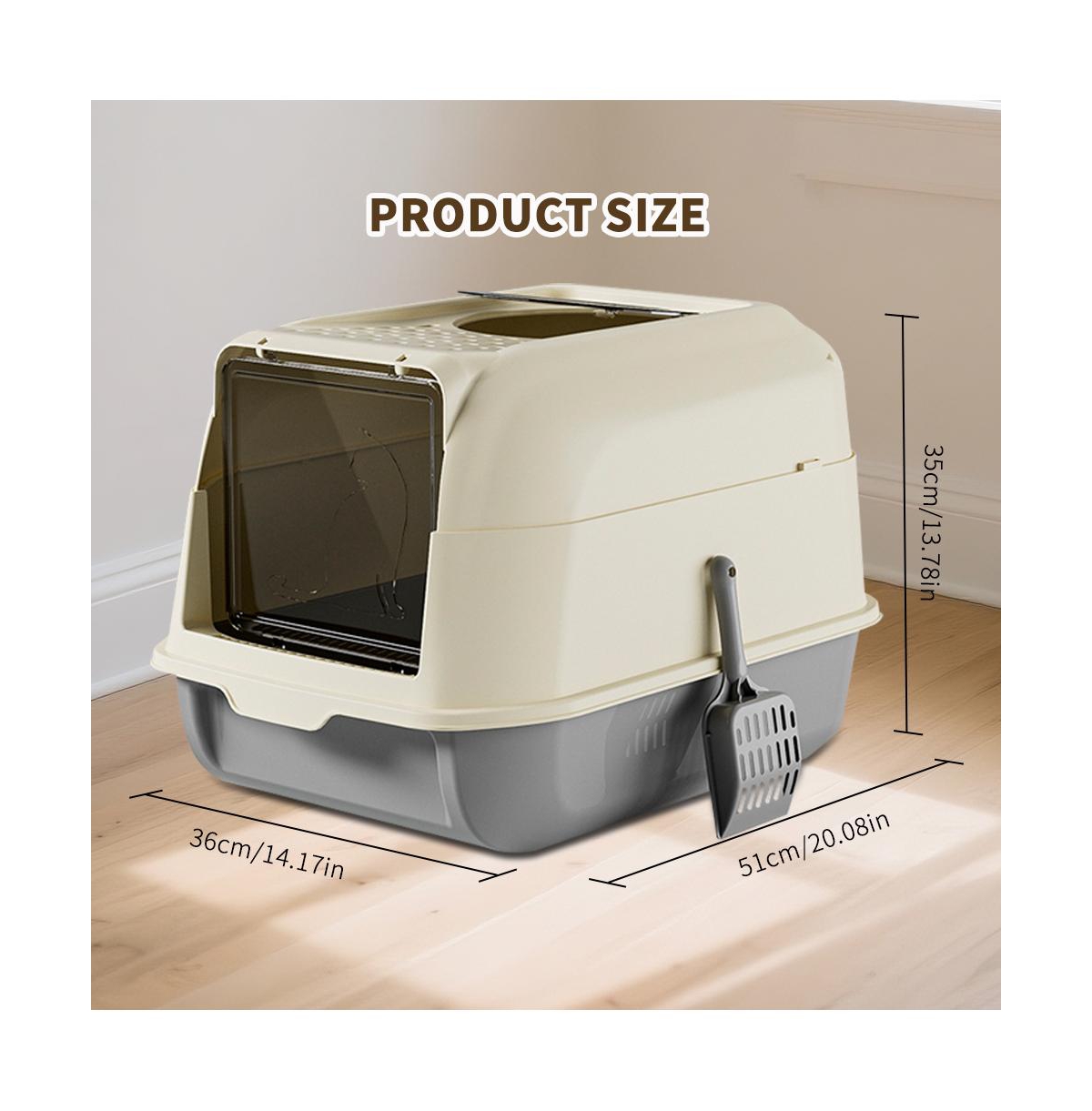 Aostirmotor Double-Door Cat Litter Box, Easy In & Out – Grey