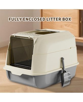 Double-Door Cat Litter Box, Easy In & Out – Grey