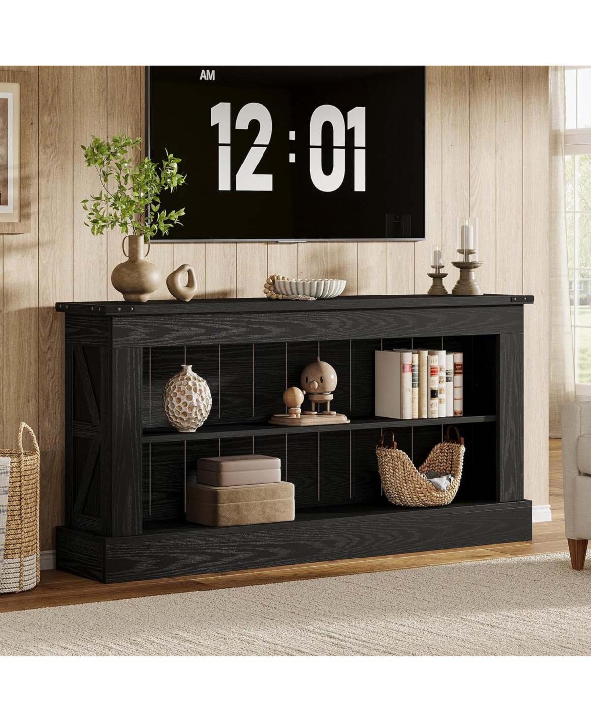 Tribesigns Farmhouse Tv Stand for 70-Inch Tv, 63" Entertainment Center with Storage, Modern Media Console Table