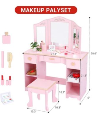 Pink Kids Princess Luxury Vanity Set, Perfect Gift Dressing Table with Coordinating Stool