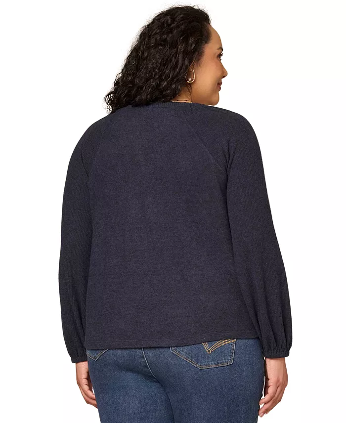 Plus Size Blouson Long-Sleeve Relaxed Top - thumbnail 6