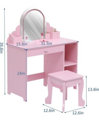 Kids Vanity  Lighted Mirror - 2 in 1 Little Girls Vanity Table and Stool - Kids Makeup