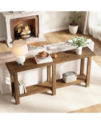 Solid Wood Console Table, 70.9-Inch Extra Long Wooden Sofa Table Behind Couch, Natural Brown