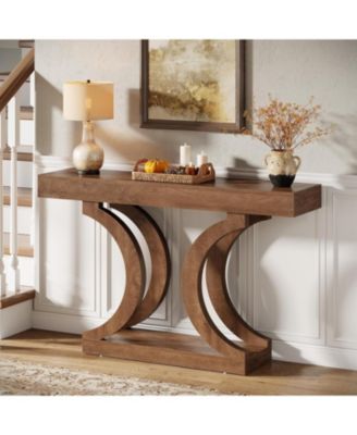 43.31-Inch Farmhouse Console Table for Entryway, Unique Narrow Sofa Table Behind The Couch with Curved Legs