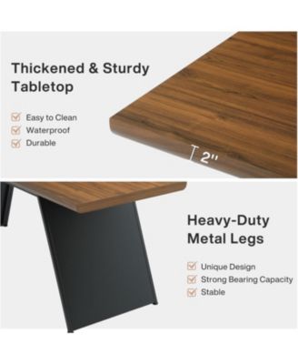 79" Long Dining Table for 6, Modern Narrow Rectangular Kitchen Table with Walnut Wooden Top & Black Metal Base