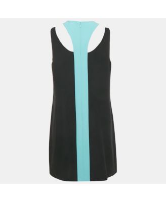 Women's Black Silk Cut Out Neck Paneled Mini Dress