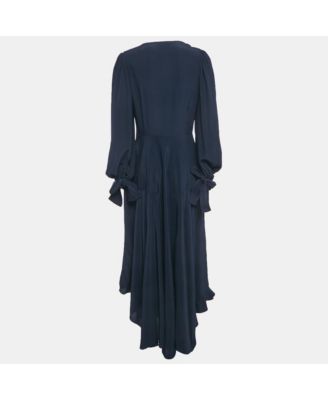 Women's Navy Blue Silk Puff Sleeve Maxi Dress