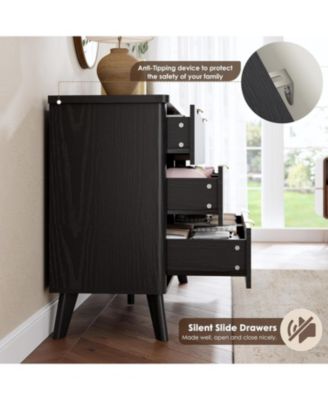 47.2" Fluted Dresser with 6 Deep Drawers and Faux Marble Top, Curved Profile Design, Modern Wooden Chest for Bedroom