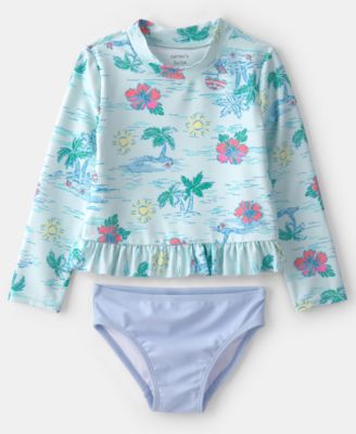 Girls' Toddler 2T-5T Tropical Beach Rashguard & Swim Bottoms, 2-Piece Set