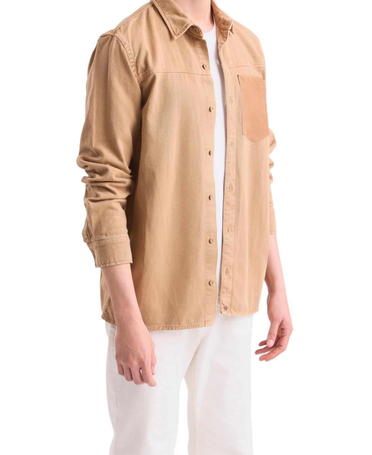 Velez Men's Long-Sleeve Cotton Overshirt With Leather Pocket