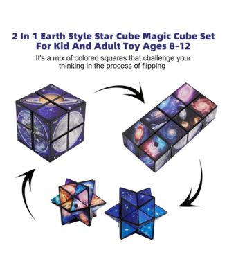 2-in-1 Galaxy Split Magic Cube, Transformable Fidget Toy, Morphs into Star & More
