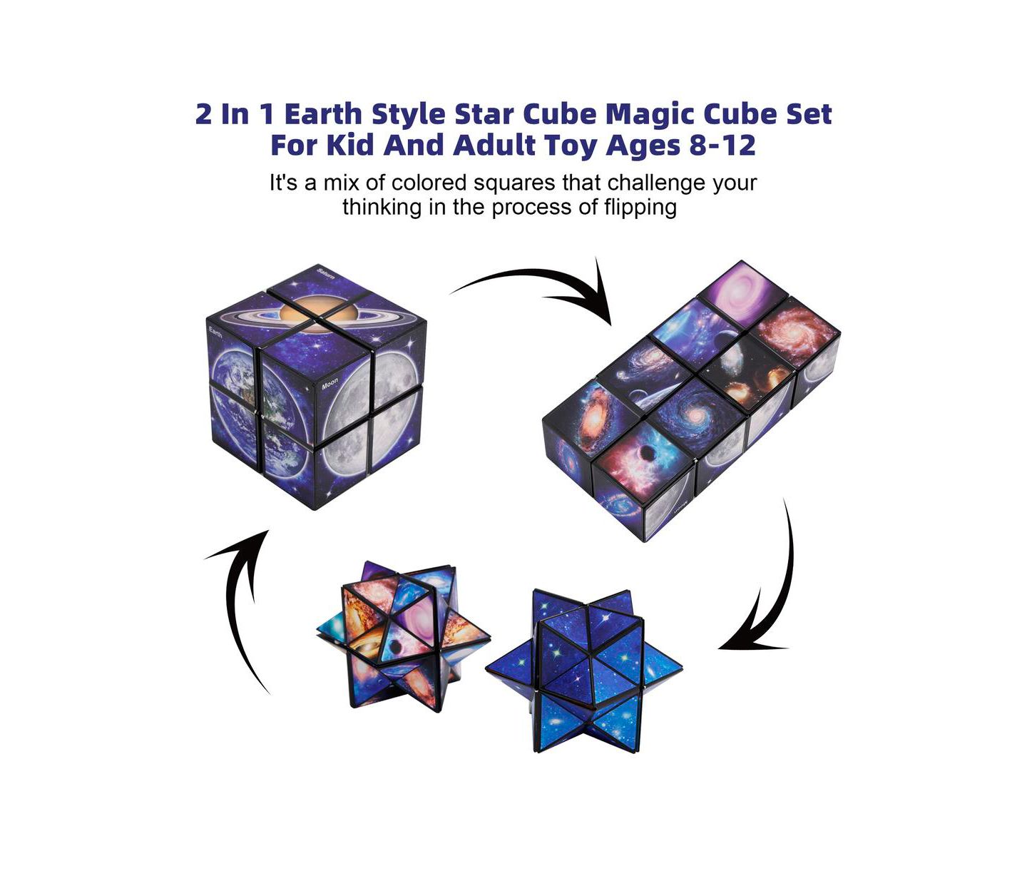 Детский пазл Bruce & Shark Galaxy 2-in-1 Magic Cube Puzzle, 2-Piece, Ages 8+, цвет: Синий — фото 3